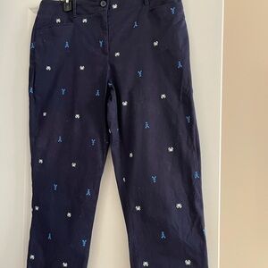 Talbots Navy Chino Pants with Blue and White Embroidery and matching Cardigan
